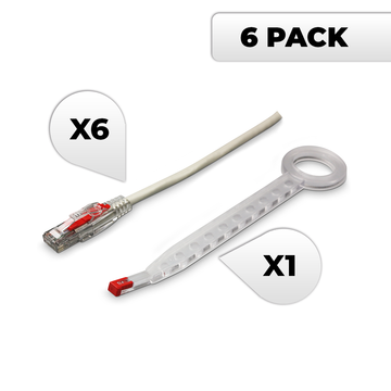 NTW Lockable Cat6 Patented Net-Lock Patch Cord, Snagless, 6 Pack - Gray