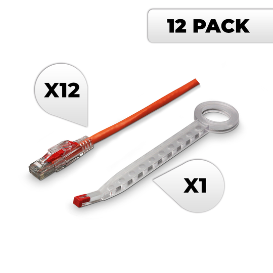 NTW Lockable Cat6 Patented Net-Lock Patch Cord, Snagless, 12 Pack - Orange