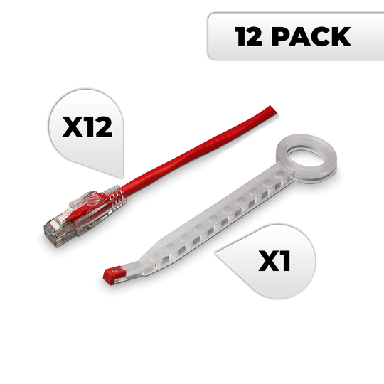 NTW Lockable Cat6 Patented Net-Lock Patch Cord, Snagless, 12 Pack - Red