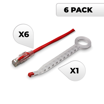 NTW Lockable Cat6 Patented Net-Lock Patch Cord, Snagless, 6 Pack - Red