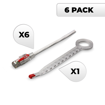 NTW Lockable Cat6 Patented Net-Lock Patch Cord, Snagless, 6 Pack - White