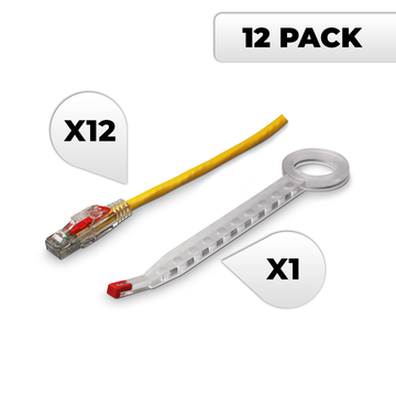 NTW Lockable Cat6 Patented Net-Lock Patch Cord, Snagless, 12 Pack - Yellow