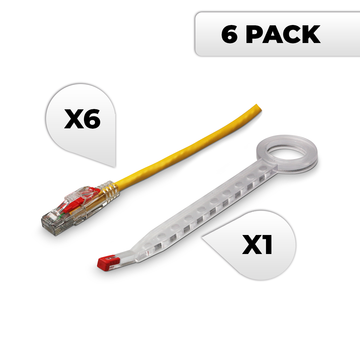 NTW Lockable Cat6 Patented Net-Lock Patch Cord, Snagless, 6 Pack - Yellow