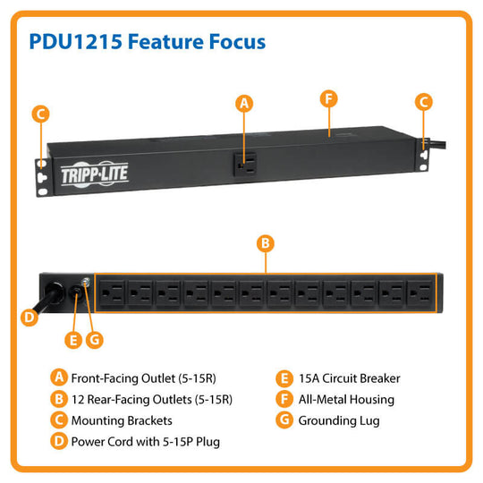 Tripp-Lite PDU1215 1.8kW Single-Phase Basic PDU, 13 NEMA 5-15R Outlets