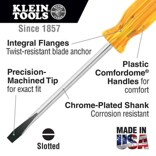 Klein Tools A216-10 1/8-Inch Cabinet Tip Screwdriver 10-Inch Shank
