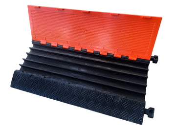 Kable Kontrol ATLAS® Extra Heavy Duty Cable Protector Ramp - 5 Channels - Durable Polyurethane Construction - Orange Lid With Black Base