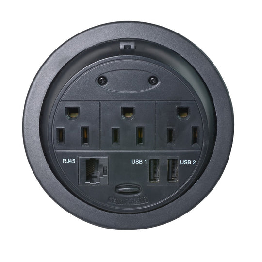 Kable Kontrol Powertap Desk Outlet Power Grommet - 3 Power Outlets + 1 Ethernet + 2 USB Ports