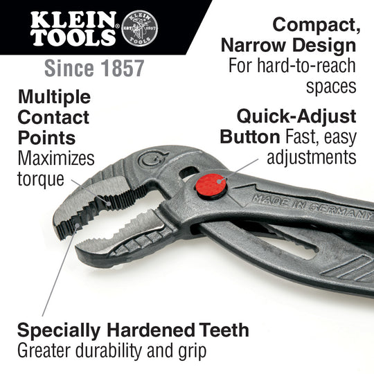 Klein Tools D504-12B Quick-Adjust Klaw™ Pump Pliers, 12-Inch