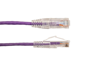 Cat6A Slim Ethernet Patch Cable - Snagless RJ45 Clear Boot, UTP, Bare Copper, 28 AWG - Purple