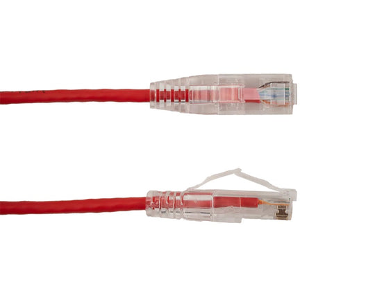 Cat6A Slim Ethernet Patch Cable - Snagless RJ45 Clear Boot, UTP, Bare Copper, 28 AWG - Red