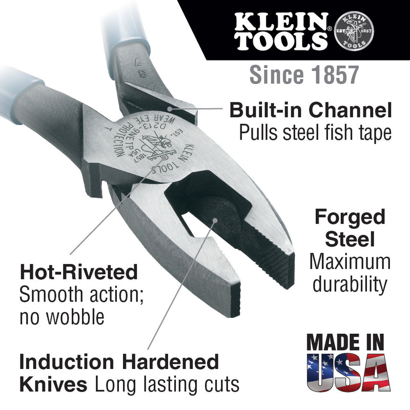 Klein Tools J2000-9NETP Lineman's Pliers, Fish Tape Pulling, 9-Inch