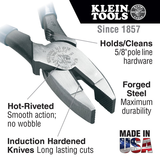 Klein Tools HD213-9NETH Lineman's Pliers Bolt Thread-Holding, 9-Inch