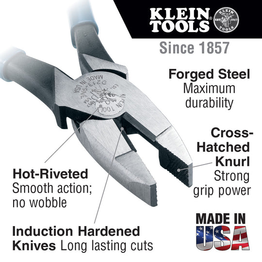 Klein Tools D2000-8 Lineman's Pliers, Heavy-Duty Side Cutting, 8-Inch