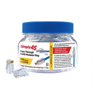 SCP Simply45 RJ45 Pass Through Modular Plugs For 24Awg (Up To 1.05mm) Cat5E And Hncpro UTP Cables, Ul94 V0 For CMP To Cm, LSZH-B2Ca To Eca - 100 Pieces