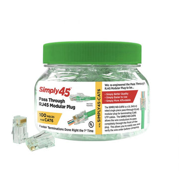 SCP Simply45 Rj45 Pass Through Modular Plugs For 23Awg (Up To 1.10Mm) Cat6 Utp & Hncproplus Utp Cables, Ul94 V0 For Cmp To Cm, Lszh-B2Ca To Eca - 100 Pieces