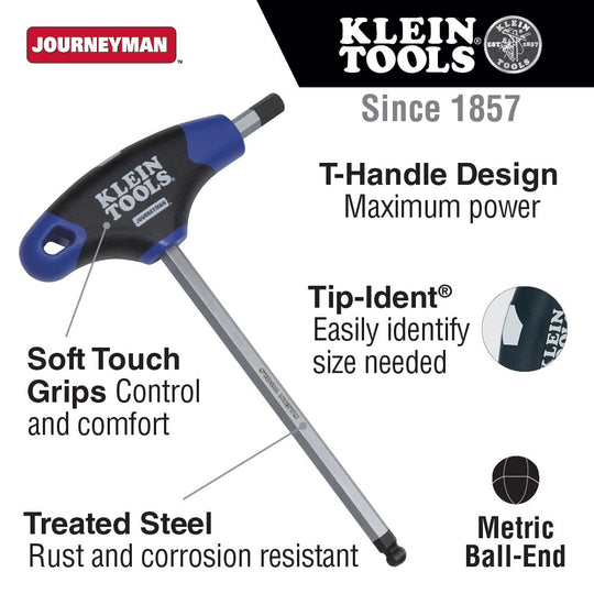 Klein Tools JTH68MB Hex Kit Set, Metric, Ball End T-Handle, 6-Inch with Stand, 8-Piece